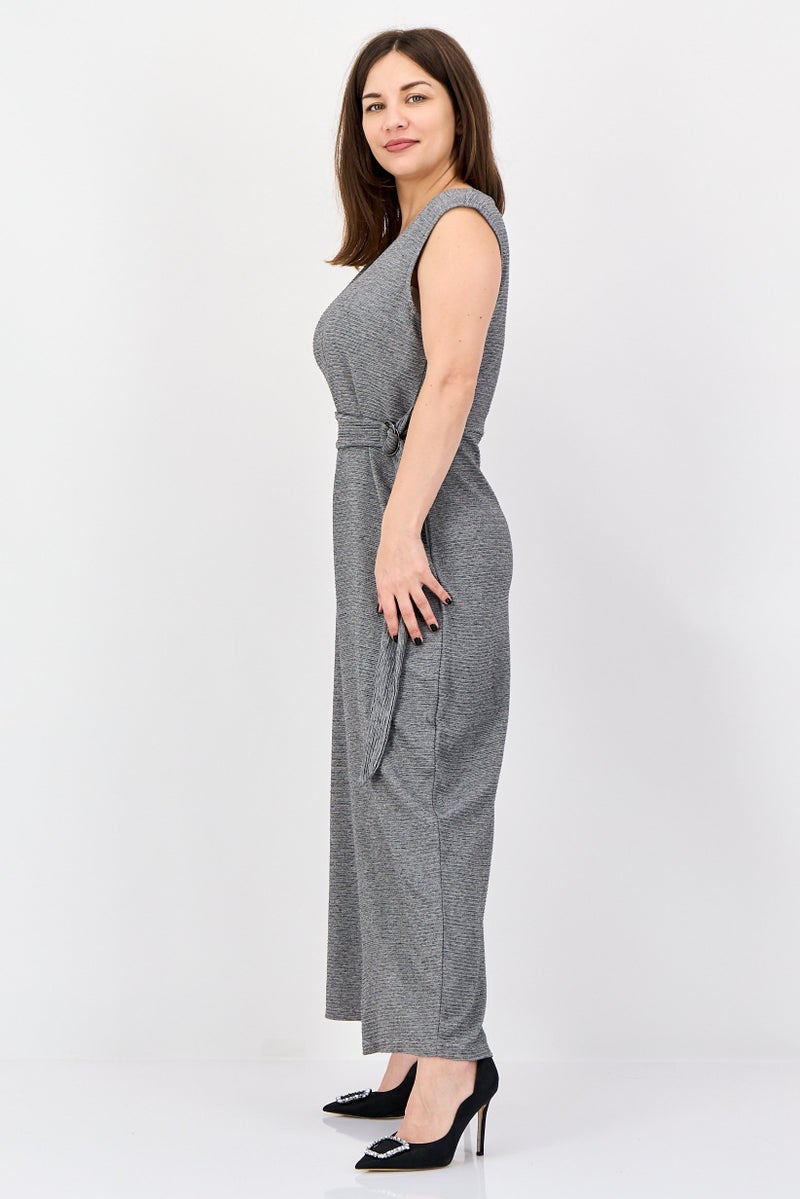 Great Plains Women Textured Sleeveless Jumpsuit, Grey - Image 4